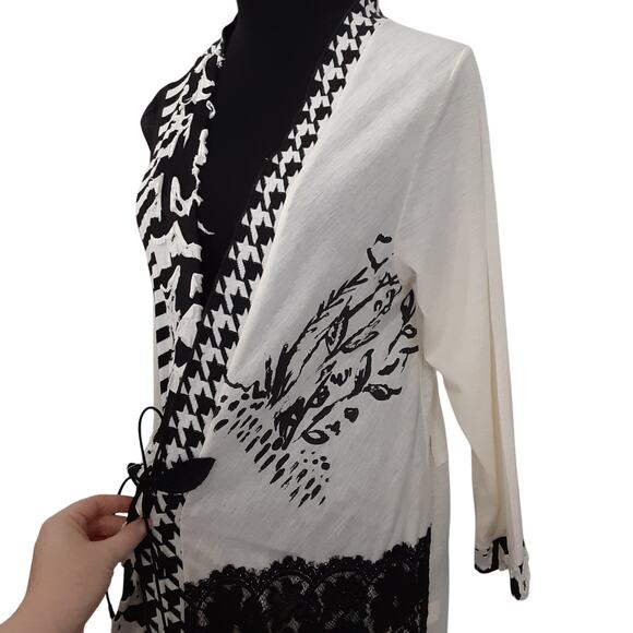 Vintage Lee Anderson Contrast Duster Cardigan Bell Sleeve Wrap Kimono Caftan S - Picture 4 of 15